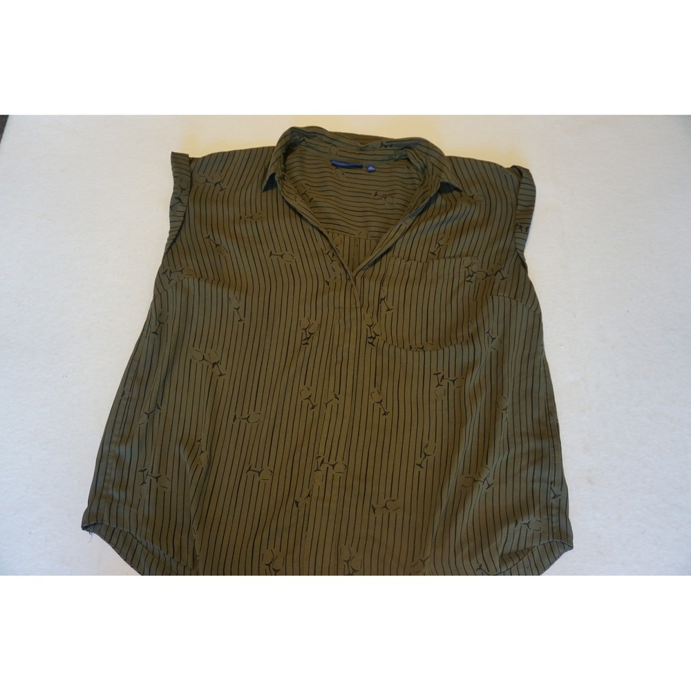 Apt 9 Womens XL Olive Green Wine Glass Stripe Sleeveless Blouse V-Neck Top
